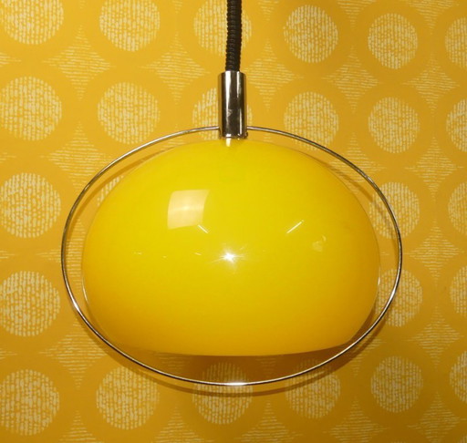 Lampe à suspension des années 70 Pendelzug Lampe de plafond Ø40cm jaune Plastique /Chrome