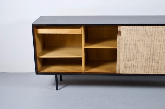 Image 1 of FLORENCE KNOLL SIDEBOARD MODEL 116 WOOD, LEATHER AND RAFFIA 1960