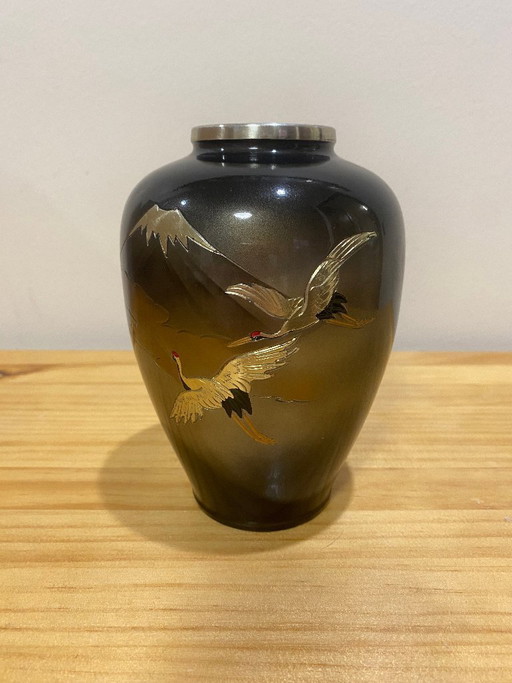 Vintage Japanse vaas – Kraanvogels en de berg Fuji