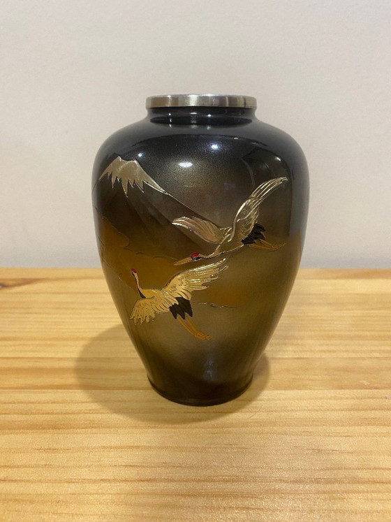 Image 1 of Vintage Japanse vaas – Kraanvogels en de berg Fuji