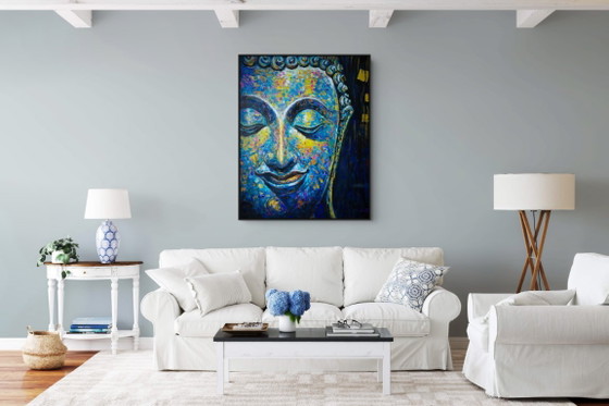 Image 1 of Unique hand-painted Buddha painting “Ocean of Calm” – Seksak Jaichumchen – 100×120 cm