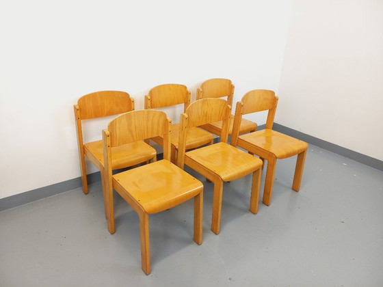 Image 1 of Set of 6 minimalist vintage beechwood chairs from the 70s and 80s