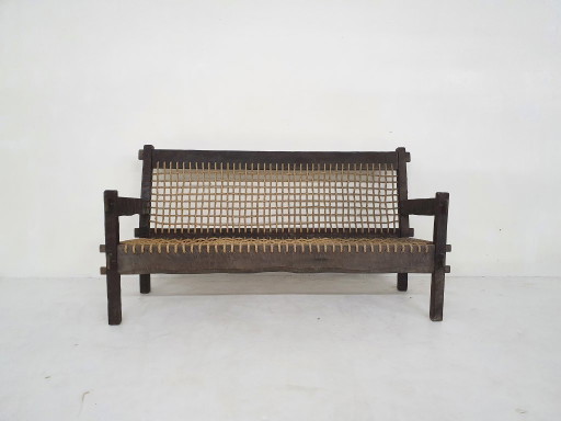 Unique solid oak and rope sofa, The Netherlands 1960's – bankjes, Wood