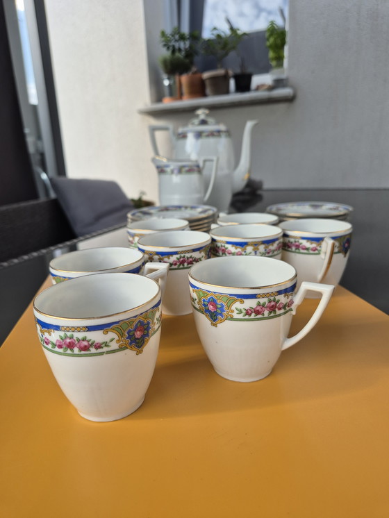 Image 1 of Servizio da tè vintage in porcellana di Limoges - T.L.B. Francia - 1950 ca - Floreale e oro