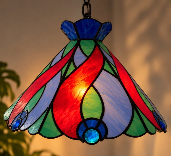 Set di 2 Lampade a sospensione colorate stile Tiffany – Vetro colorato – Look vintage – Glass (photo 2 of 9)