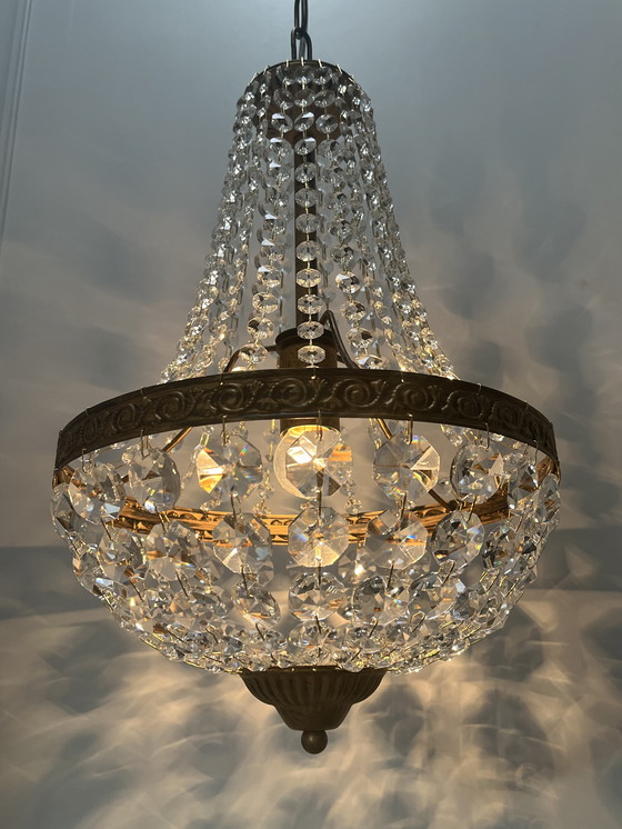 Image 1 of Candelabros de bolsillo de cristal de 2 piezas con marco de bronce