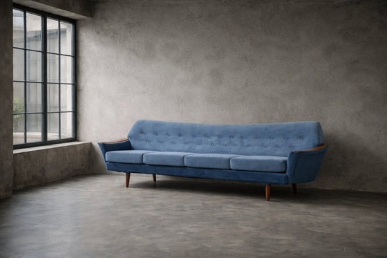 Image 1 of Vintage Mid-Century Scandinavian Modern Blue Velvet Living Room Set by Holm Fabriker AB, Set of 2, 1960s