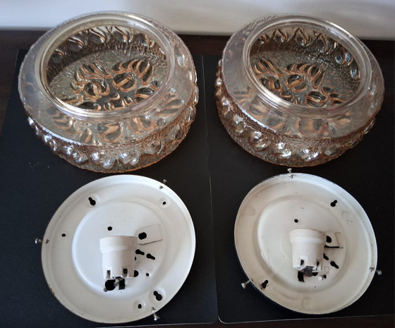 Image 1 of 2 amber-colored glass ceiling lamps from the 60s/70s