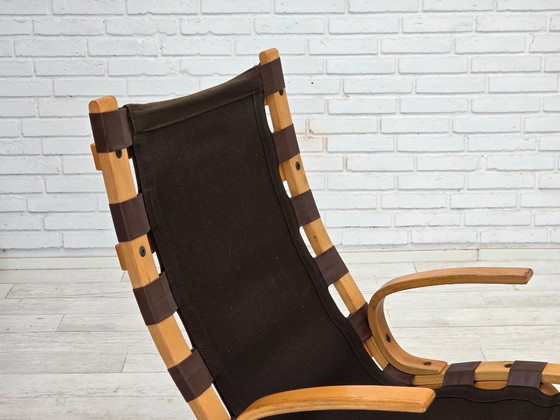 Image 1 of Anni '70, design danese di Farstrup, set di 2 poltrone, mobili in pelle, legno curvato.