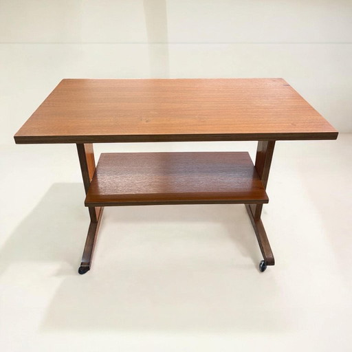 TV stand, wooden table for record player with wheels, made in Germany in the 1960s-1970s