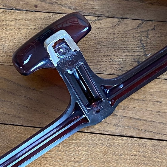 Image 1 of Vintage brown-purple plexiglass towel rack/coat rack with 3 hooks