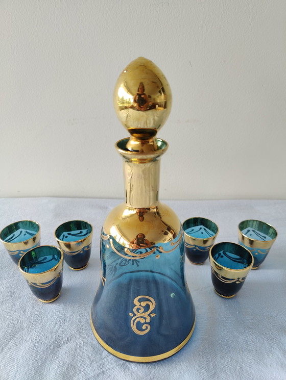 Decantador Hecho a Mano con Vaso de Chupito – Vasos y jarras, Glass, Gold (photo 3 of 6)
