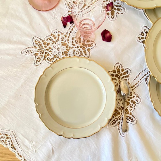 Image 1 of Set of 6 antique off-white porcelain dessert plates with gold trim, Limoges ULIM