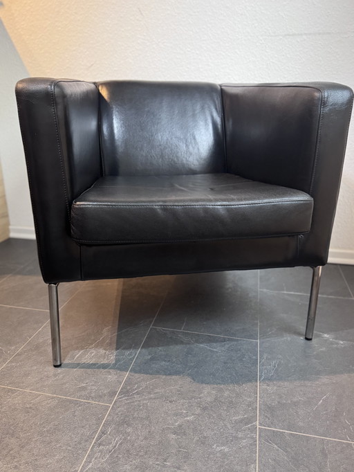 Selterer vintage IKEA Klippan Sessel aus echtem Leder & Chrom (1999) – fauteuils, Leather, Metal