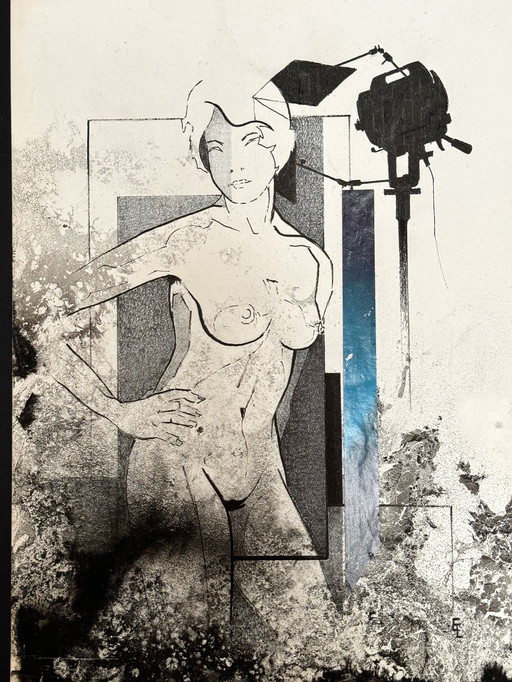 Eugene Eechaut (1928-2019) - Composition à l'encre avec une femme. 1977