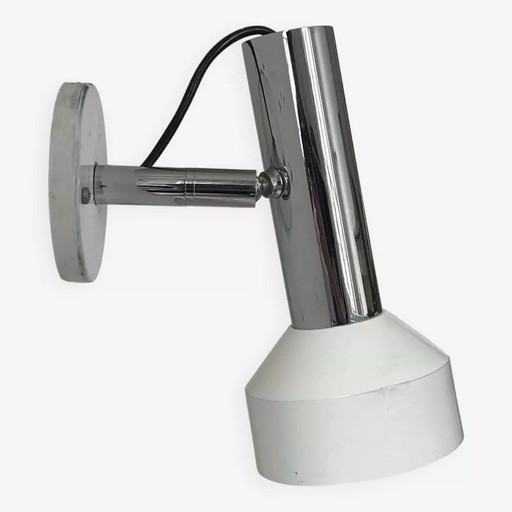 Lámpara de pared vintage ajustable, metal cromado y lacado en blanco, Francia, 1960