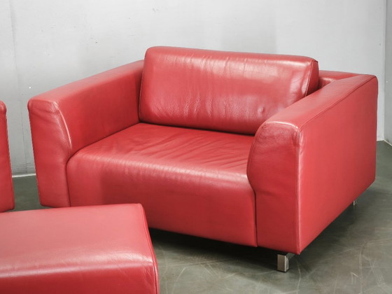 Fauteuils Lounge Oversize en Cuir Rouge et Ottoman Wittmann, Autriche (photo 18 of 20)