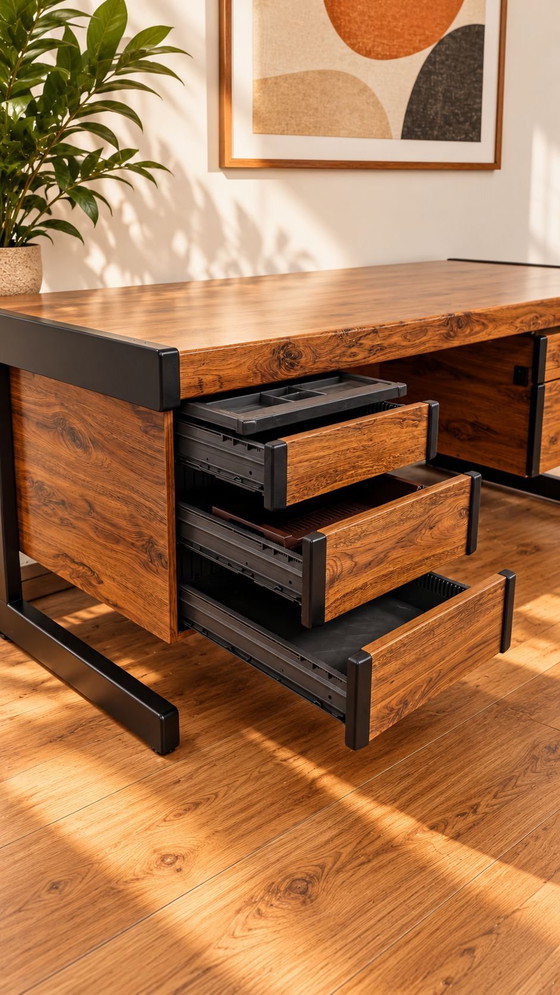 Vintage Scandinavisch design bureau van MEX Mobelfabrik, Meubels, Metaal, Kunststof, Zwart (foto 10 van 10)