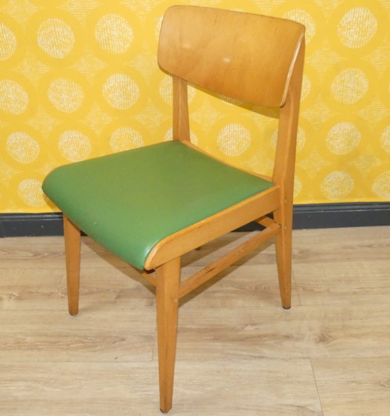 Image 1 of Classic Casala wooden chair kitchen green/beige beech wooden chair vintage retro nostalgia 50s 60s industrial desk chair