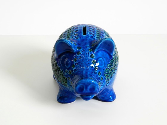 Image 1 of Beautiful 1960s large Rimini Blu ceramic pig money box by Aldo Londi for Bitossi Italy