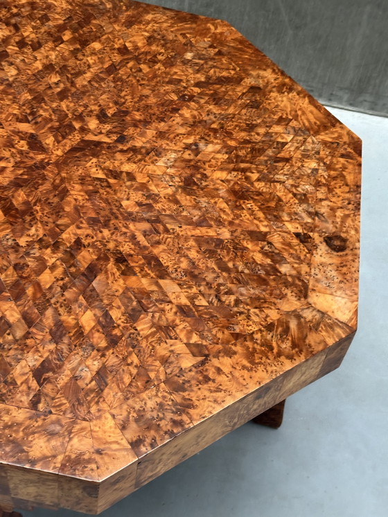 Image 1 of Art Deco salontafel met wortelhout mozaïek patroon