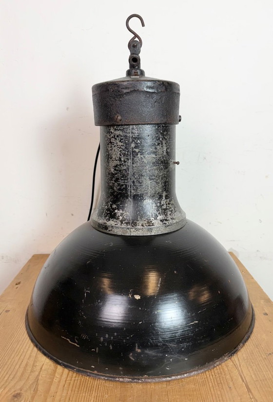 Image 1 of Large Industrial Factory Black Pendant Lamp with Cast Iron Top, 1950s