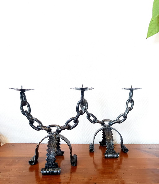 2x Brutalist candlesticks Italy, 1970