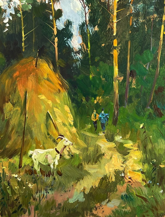 Image 1 of Peinture à l'huile originale représentant un paysage naturel : La route vers la forêt