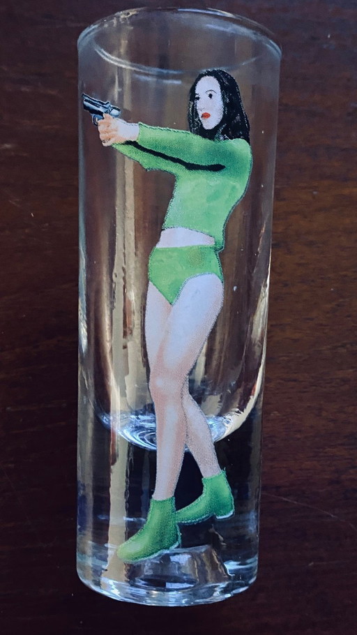 Set van 3 vintage pin‑up shotglaasjes – jaren 60/70 stijl