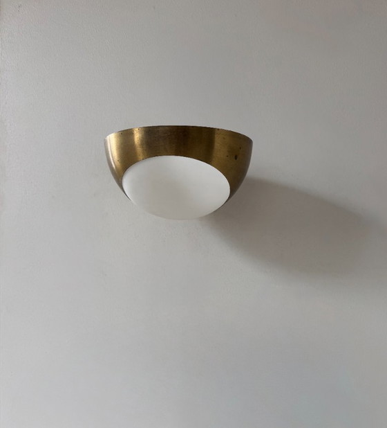 Image 1 of Coppia di applique vintage in ottone e vetro, Italia 1960