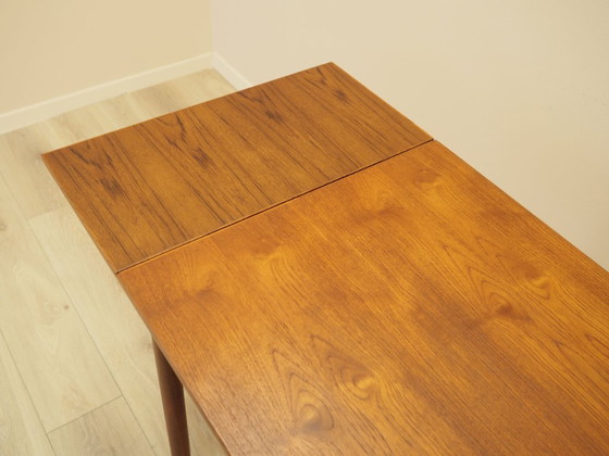 Table à manger extensible danoise en teck sur pieds en bois massif, années 1970, Tables de salle à manger (photo 12 sur 14)