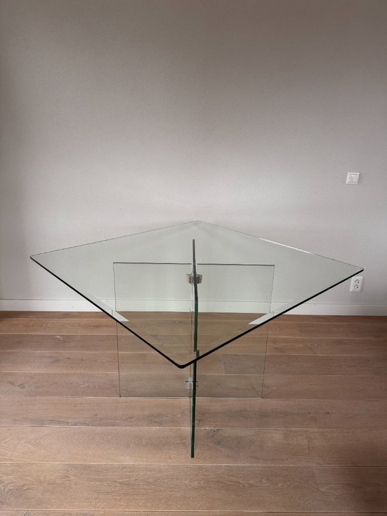 Image 1 of Glass dining table "Leon Rosen" style with facet cut edge.