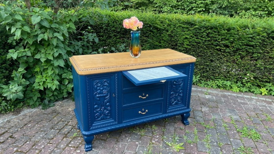 Image 1 of Blue Diamond – approx. 150-year-old sideboard/buffet | Navy blue & marble | Shipping included