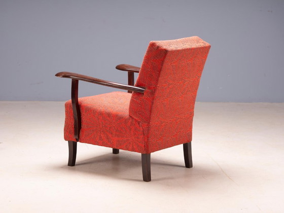 Paire de fauteuils vintage milieu du XXe siècle avec accoudoirs en bois, Tchécoslovaquie, 74 × 61 × 88 cm (photo 5 of 8)