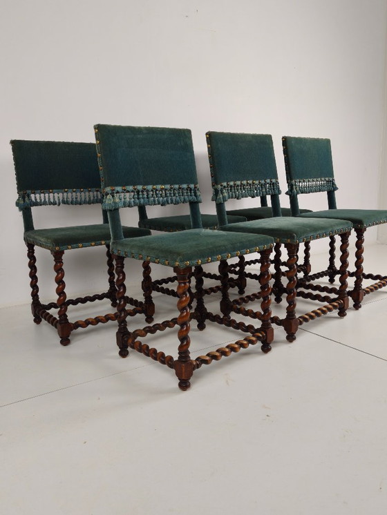 Image 1 of Sedie del XVIII secolo – Gambe tornite – Rivestimento blu