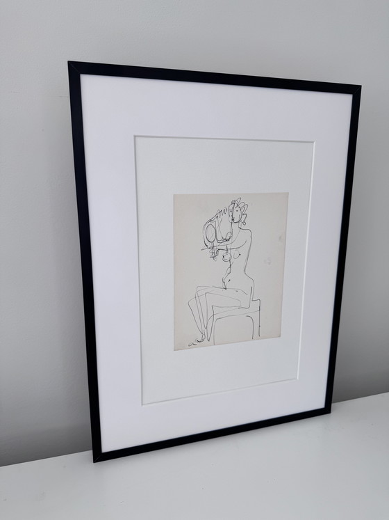 Image 1 of Originele tekening van Marita Van Der Poest Clément – ​​Naakt in de spiegel