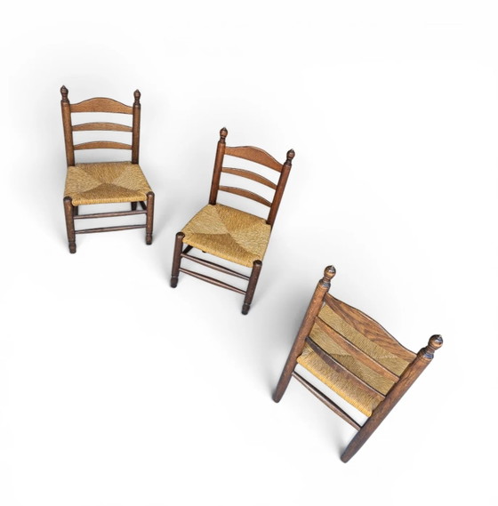 3 x Antique Provincial Ladderback Child's Chairs / Rush Seat / 1930s – Dining chairs (photo 2 of 18)