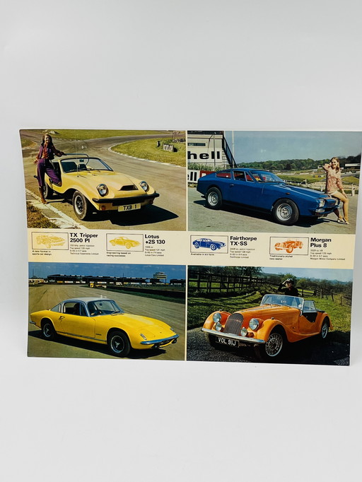 Cardboard photo of 4 English cars