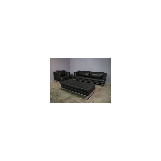 Image 1 of Vintage Valdichienti living room set in anthracite leather, 1970