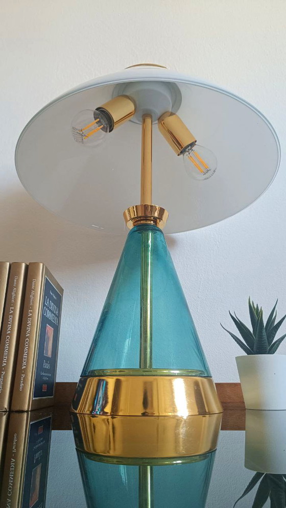 Image 1 of Murano Large Table Lamp Sylcom H 44 cm / 2 Lights Emerald Color New