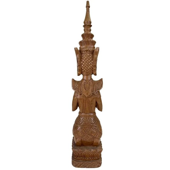 Paire de Gardiens Tephanom Thaïlandais Vintage - 51 cm - Bois de Teck Massif Sculpté à la Main - circa 1960 (photo 5 of 24)