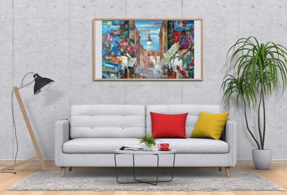 Original Oil Painting Abstract Expressionism Landscape Symbolism City View – Paintings & Drawings, Canvas (photo 3 of 10)