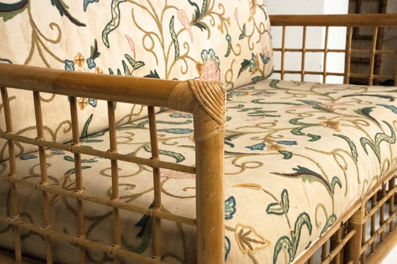 Image 1 of Loveseat italiano de mediados de siglo con un toque tropical chic de Vivai del Sud, ratán y bambú, década de 1960