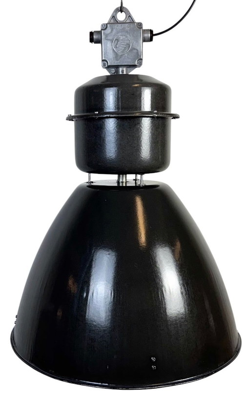 Lámpara colgante industrial grande de esmalte negro de Elektrosvit, década de 1960