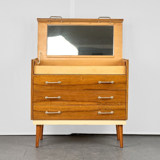 Vintage Chest of Drawers / Vanity Table, 1960s, Czechoslovakia, UP Zavody, Wood, Brown (photo 2 of 17)