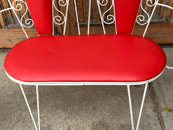 White Metal & Red Leatherette Garden Set, 1968, Set of 4, Mid Century Modern (photo 2 of 9)