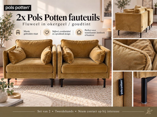 Set van 2 originele Pols Potten PPno.2 fauteuils in een warme okergele/goudkleurige tint.
