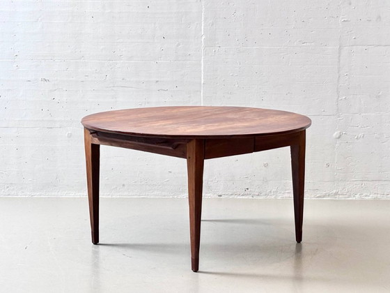 Image 1 of Round, high-quality Biedermeier pearwood dining table with drawers