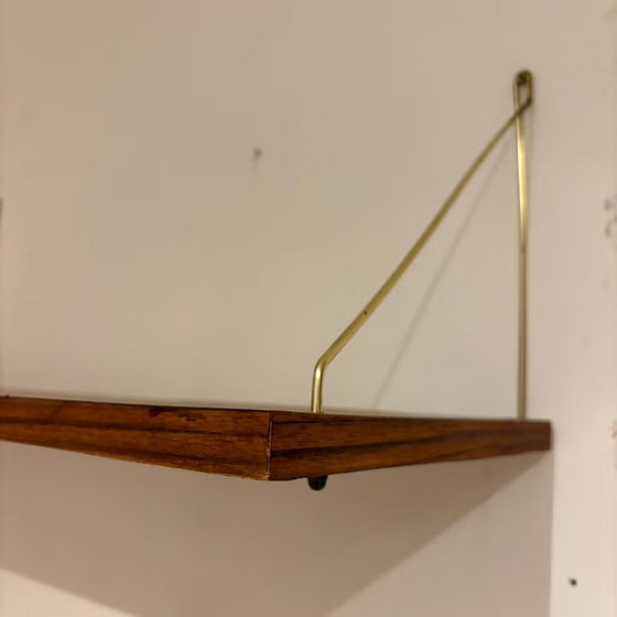 Vintage Danish 1960s Teak Wall Shelves – Shelving unit, Metal, Brass, Mid Century Modern (photo 13 of 15)