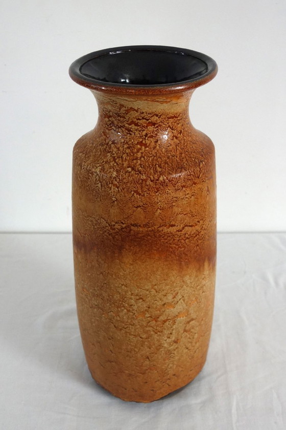 Grand vase de sol West Germany décor fat lava années 60, Céramique, Marron, Vintage (photo 3 sur 11)